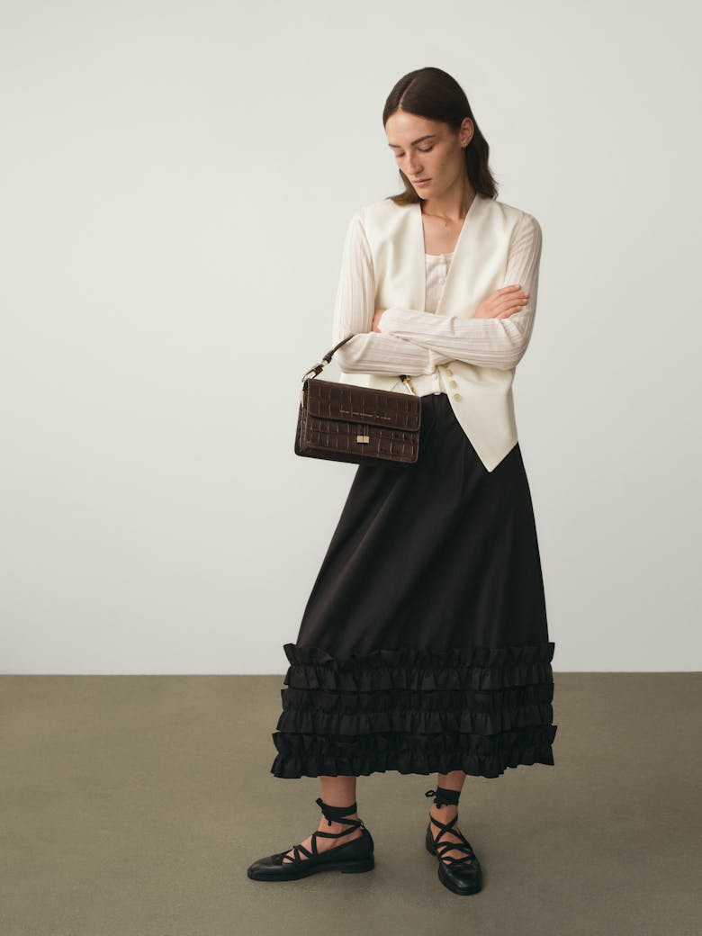 Shoulder Bag “glossy brown crocodile”