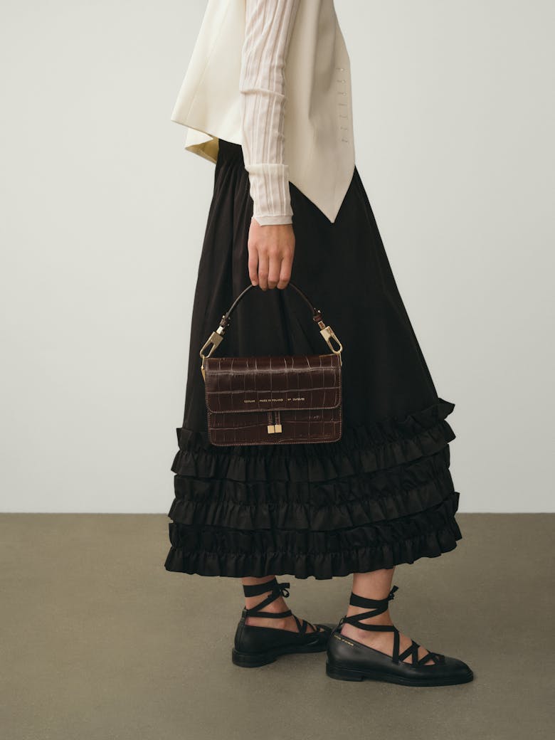 Shoulder Bag “glossy brown crocodile”