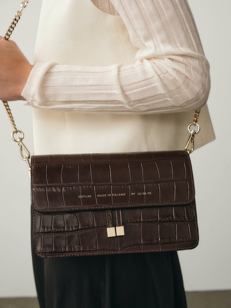 Shoulder Bag “glossy brown crocodile”