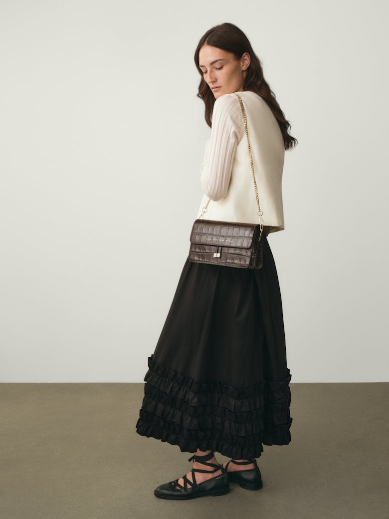 Shoulder Bag “glossy brown crocodile”