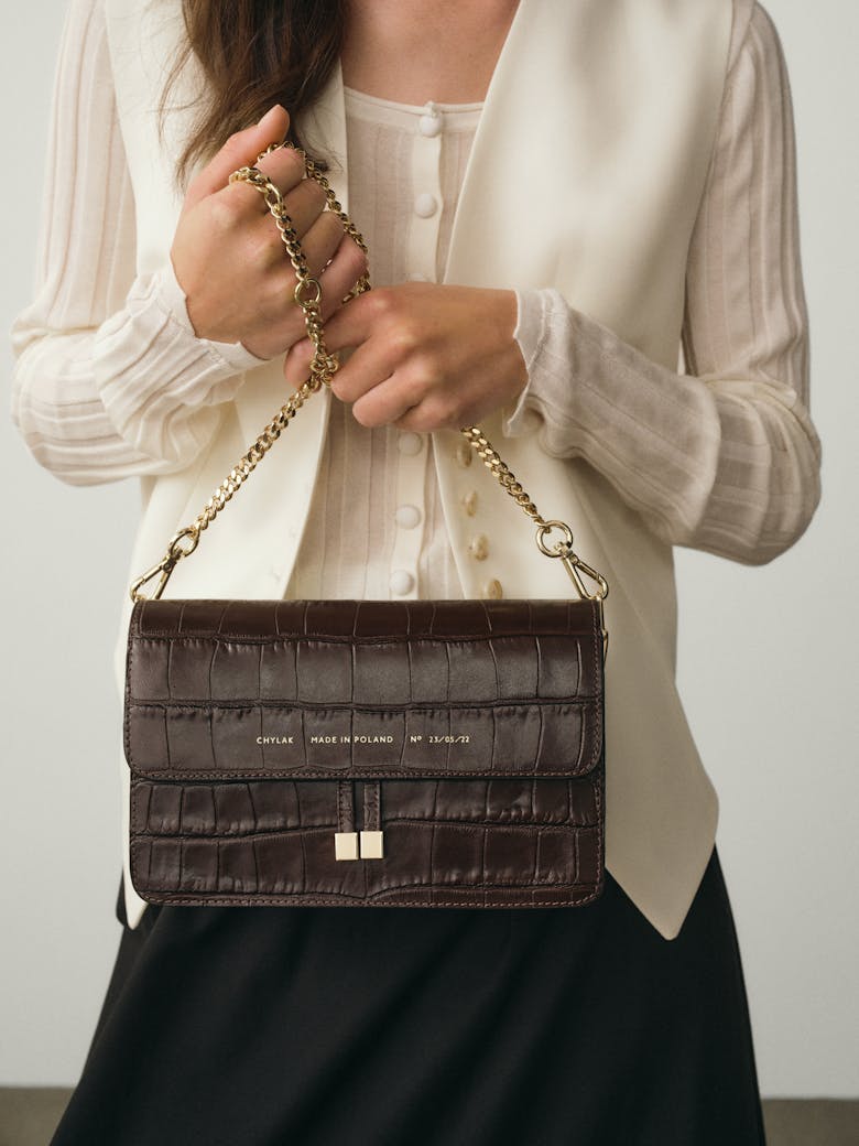 Shoulder Bag “glossy brown crocodile”