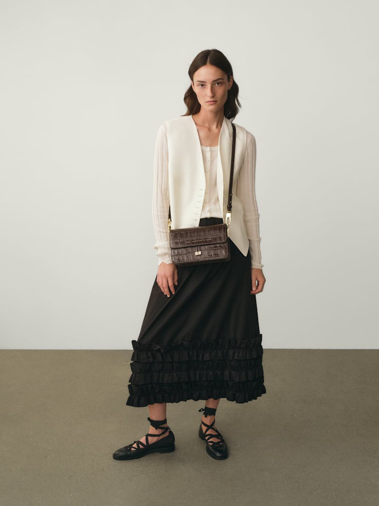 Shoulder Bag “glossy brown crocodile”