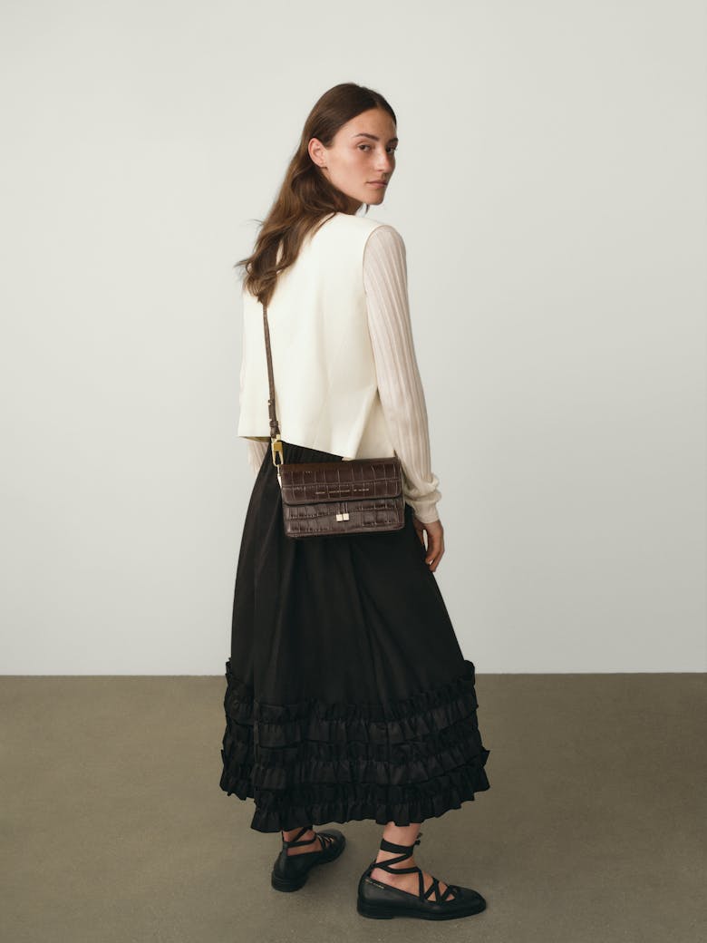 Shoulder Bag “glossy brown crocodile”