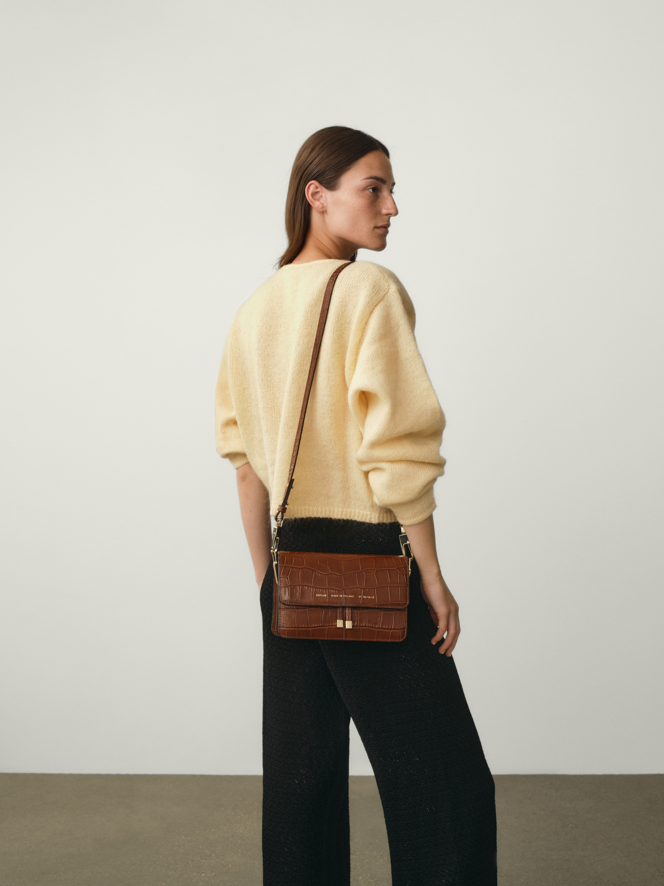 Shoulder Bag “glossy caramel crocodile” + Long strap - Chylak