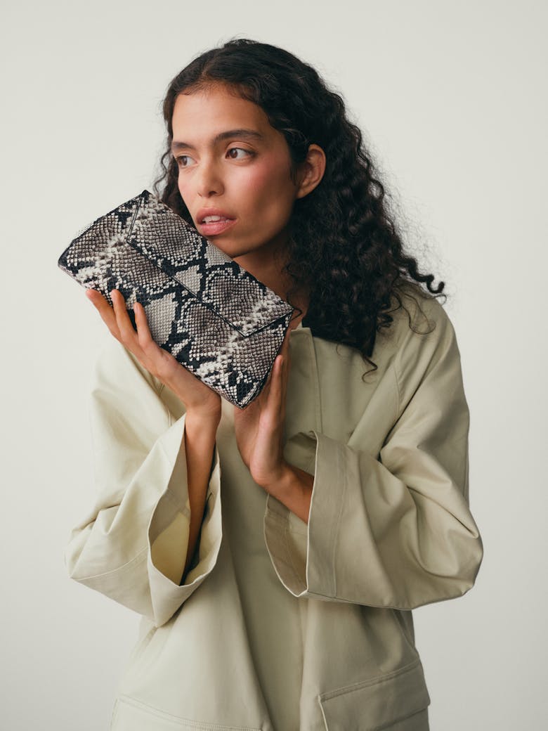 Small Envelope Clutch “black and white python”