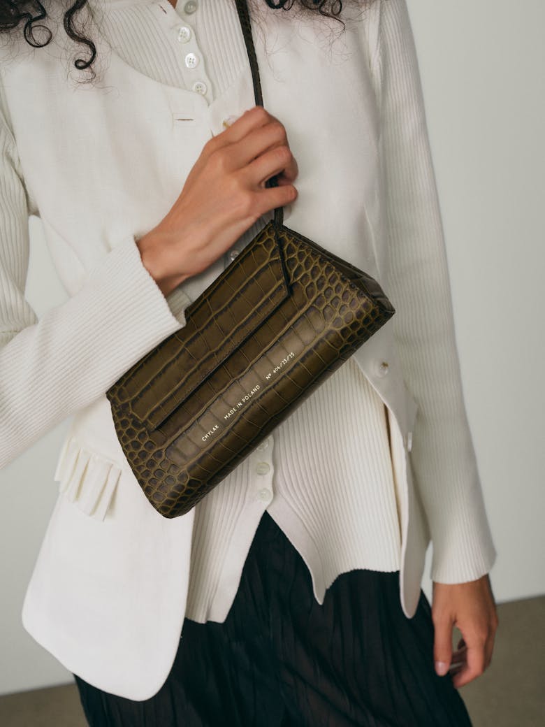 Small Envelope Clutch “olive crocodile”