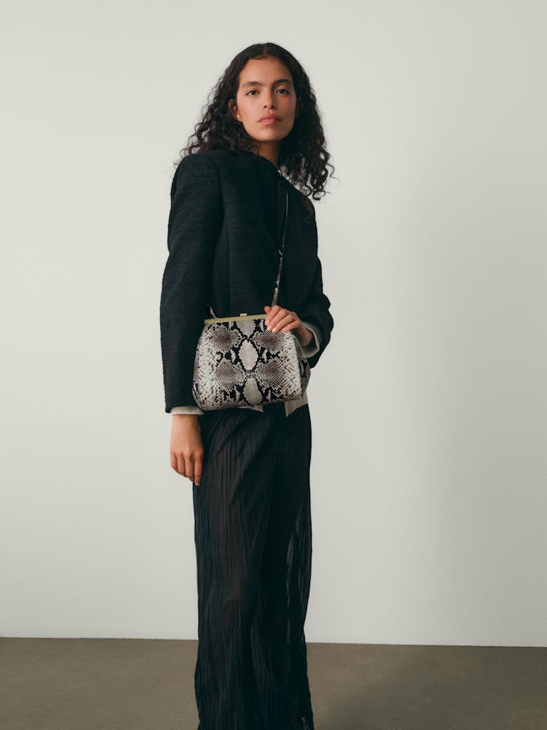 Tall “Vintage” Frame Bag “black and white python”