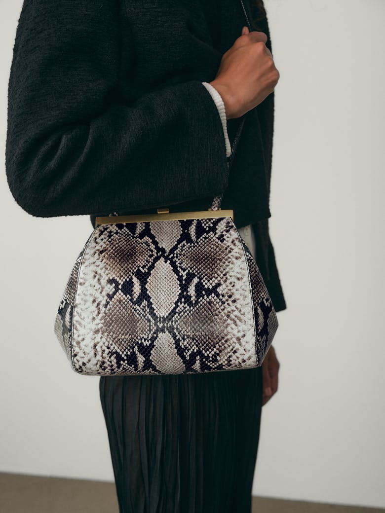 Tall “Vintage” Frame Bag “black and white python”