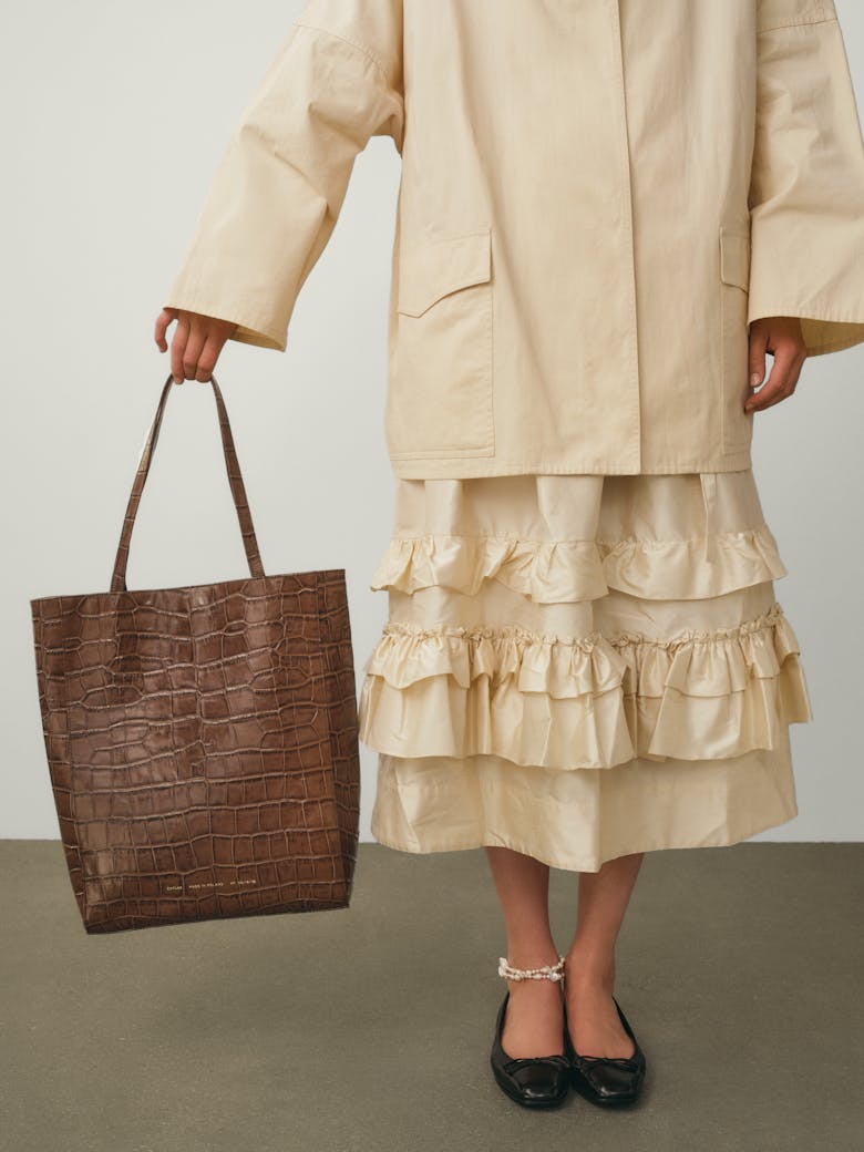 Tall Tote Bag “glossy hazelnut crocodile”
