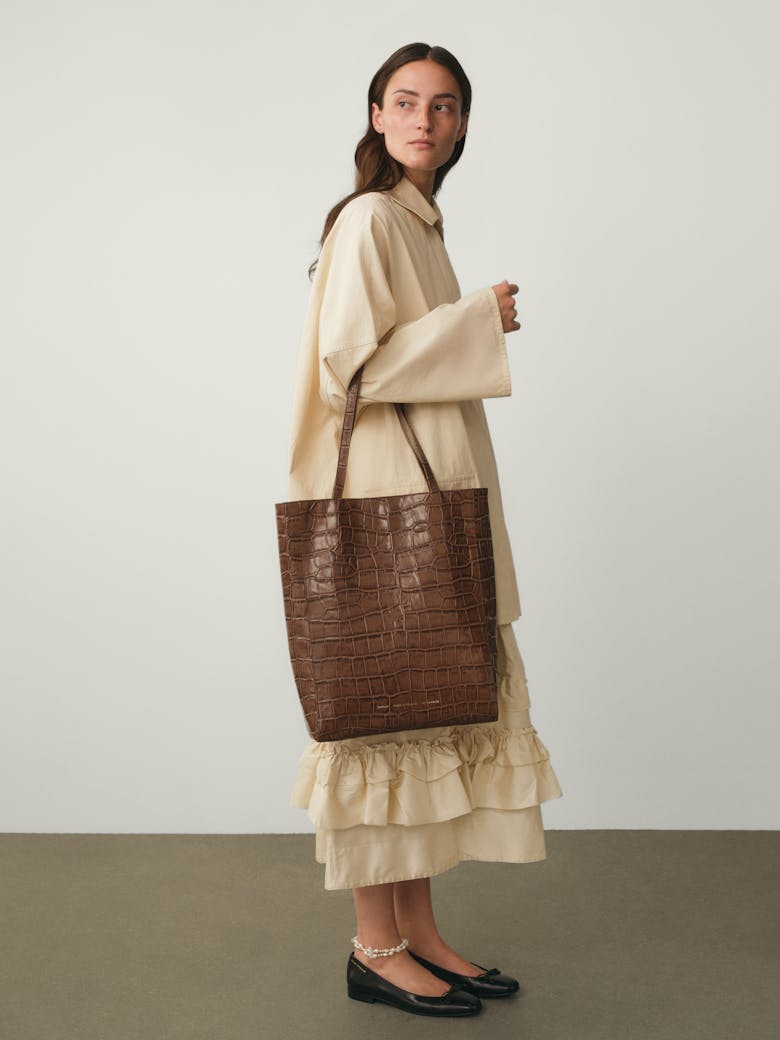 Tall Tote Bag “glossy hazelnut crocodile”