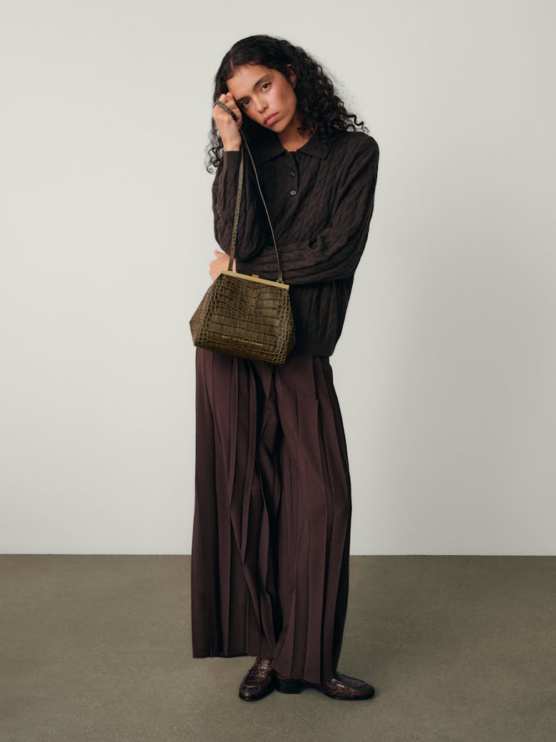 Tall “Vintage” Frame Bag “olive crocodile”