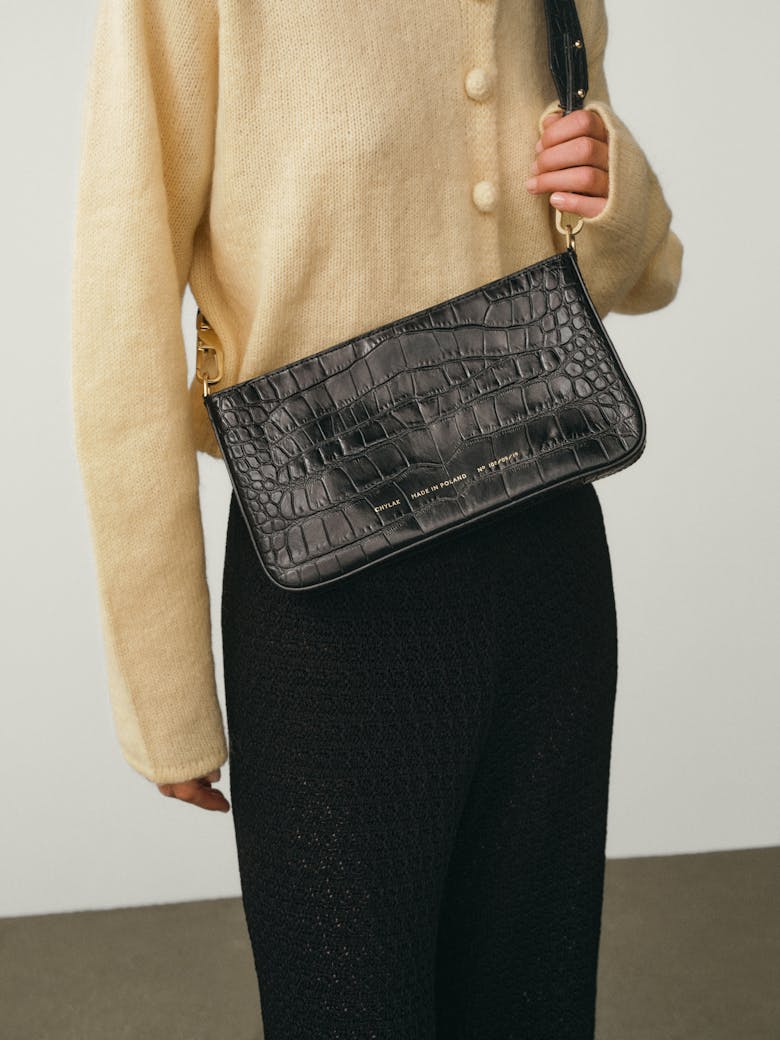 Underarm Bag “glossy black crocodile”