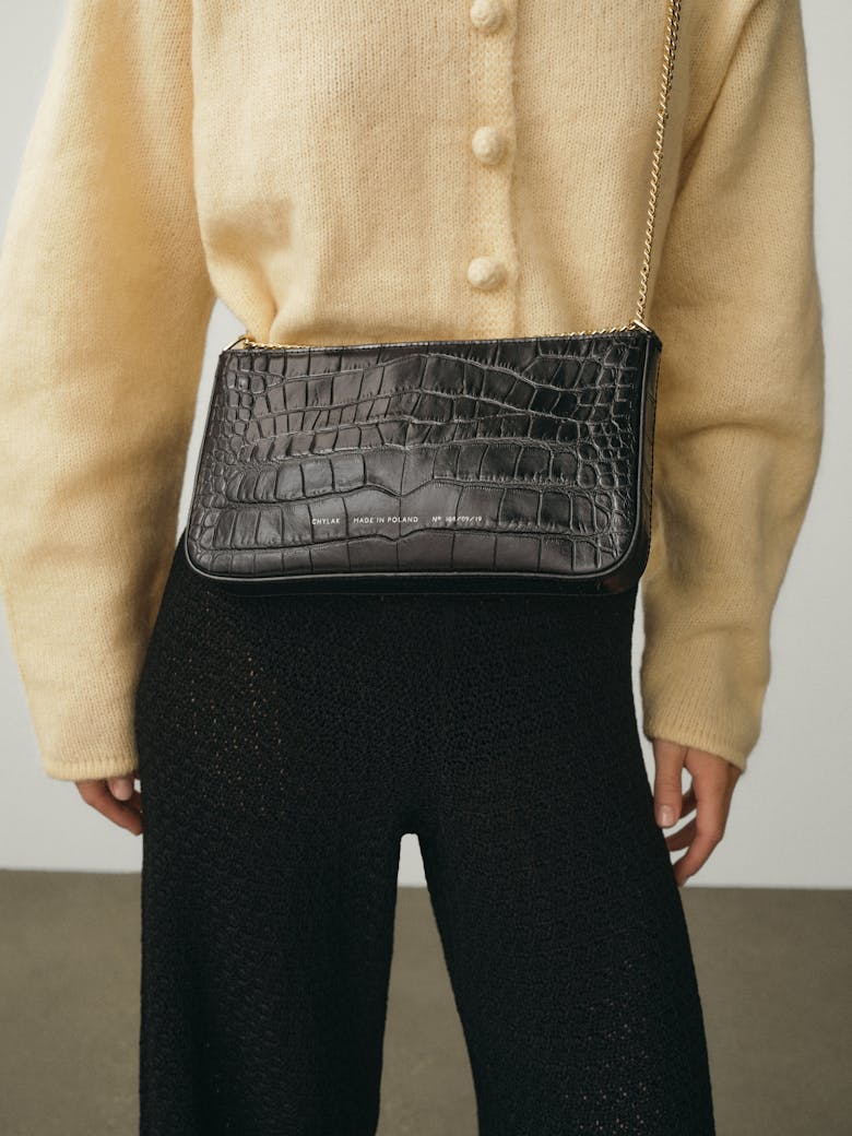 Underarm Bag “glossy black crocodile”