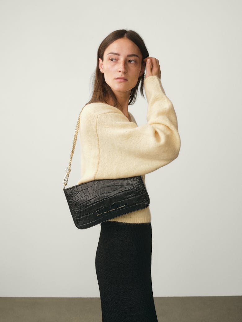 Underarm Bag “glossy black crocodile”