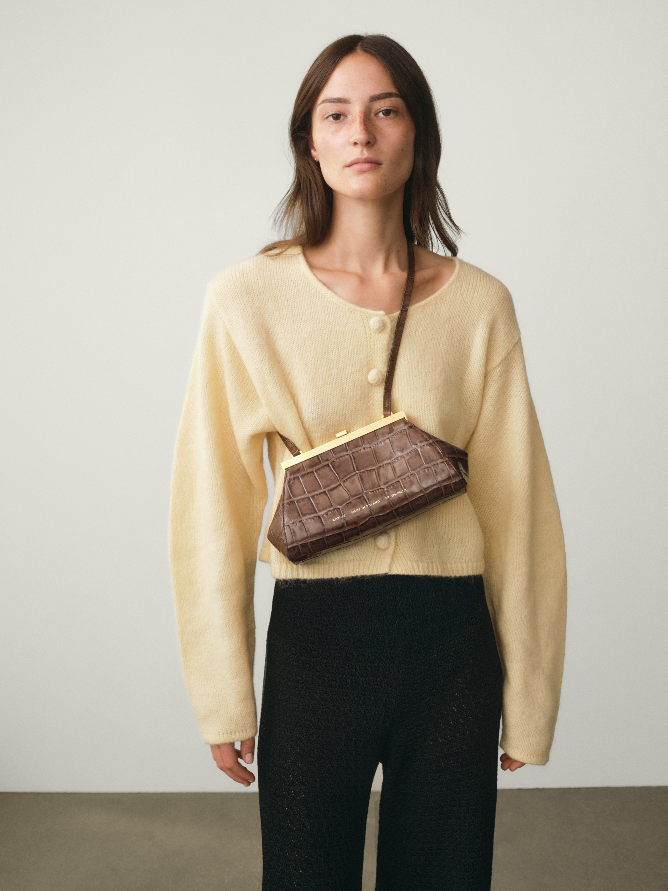 Vintage” Frame Bag “glossy hazelnut crocodile” - Chylak