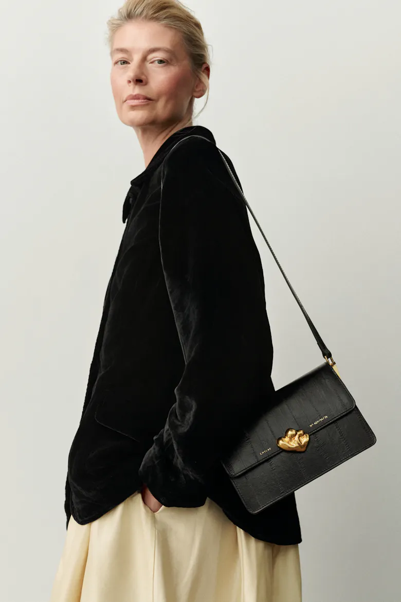 Medium Shoulder Bag with “Kogut” Seal “black eel”
