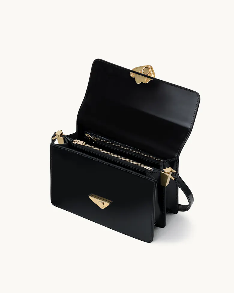 Medium Shoulder Bag with “Kogut” Seal “glossy black”