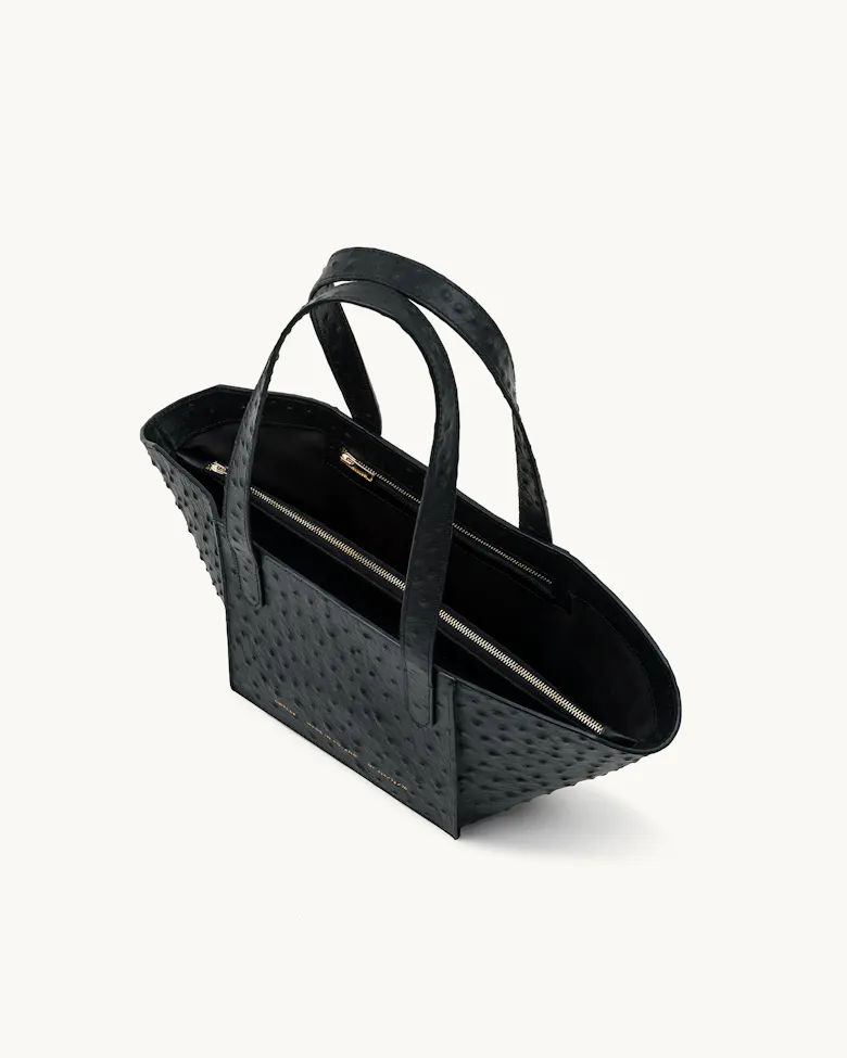 Small Structural Tote Bag “black ostrich”