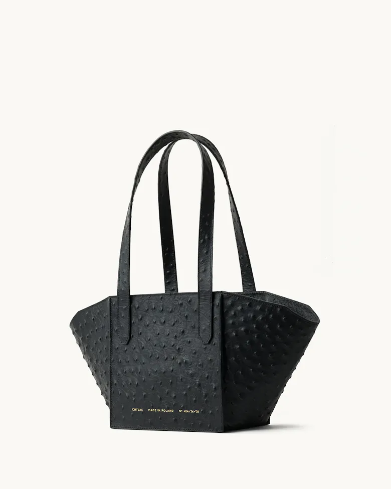 Small Structural Tote Bag “black ostrich”