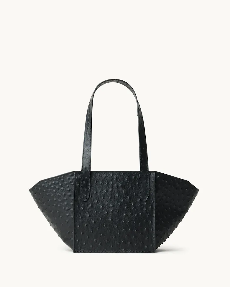 Small Structural Tote Bag “black ostrich”