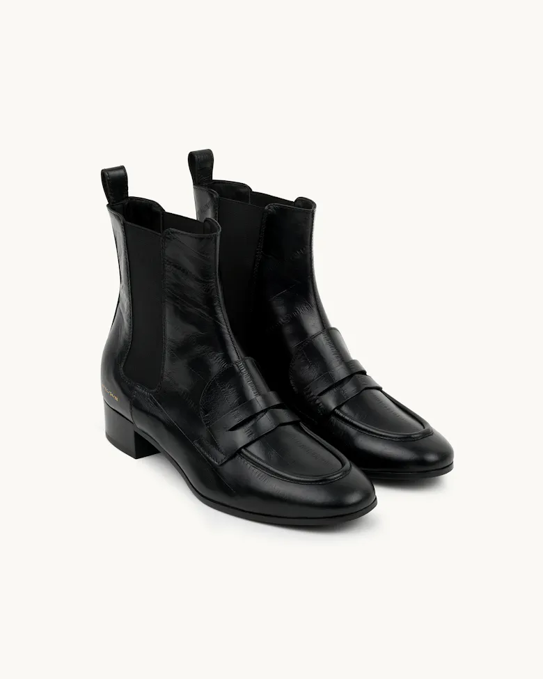 Loafer Booties “black eel”