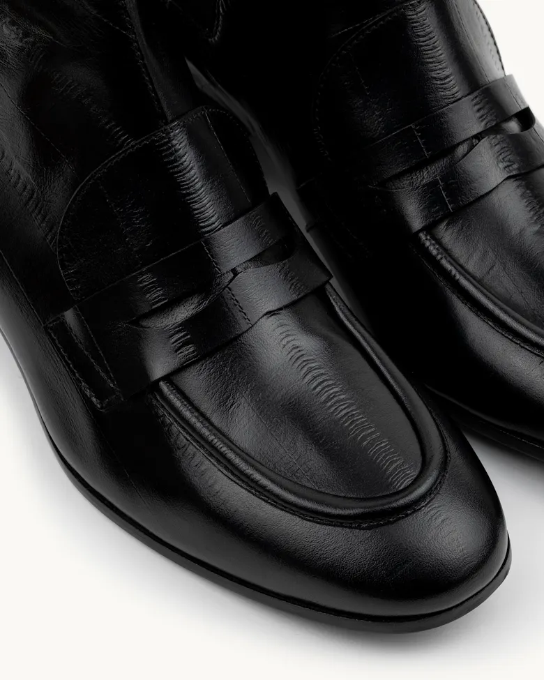 Loafer Booties “black eel”