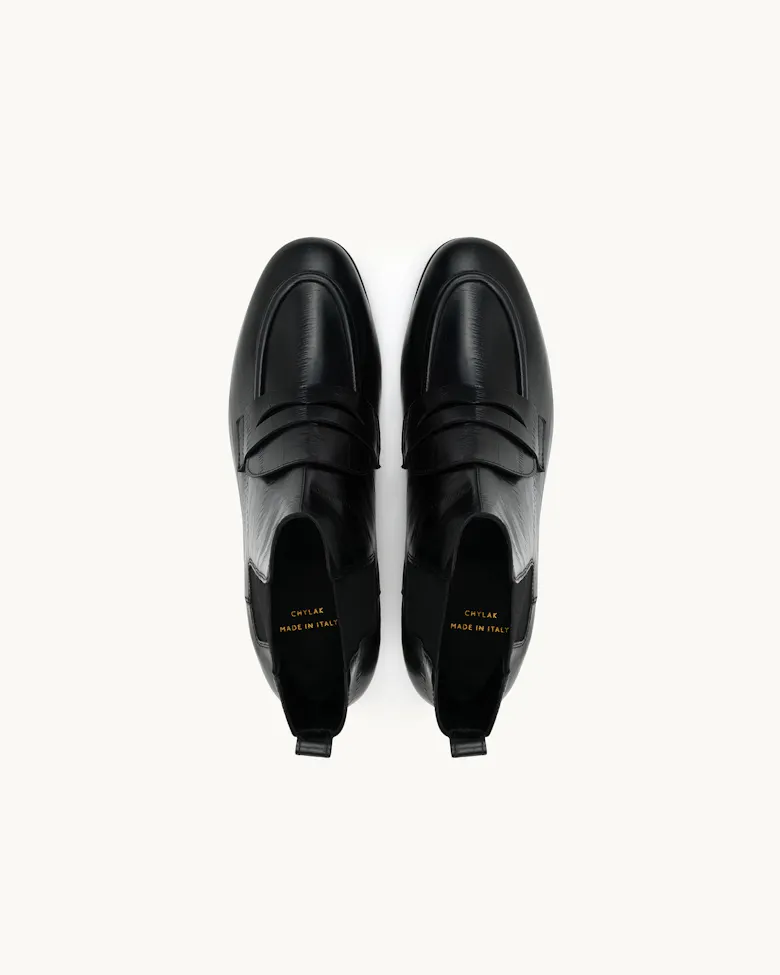 Loafer Booties “black eel”